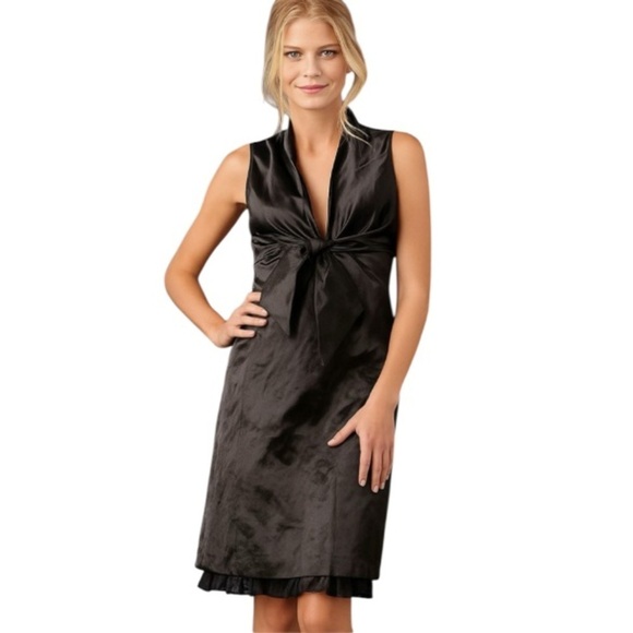 Eileen Fisher Dresses & Skirts - Eileen Fisher Black Steel Satin V-Neck Sleeveless Front Tie Dress Size 6 NWT